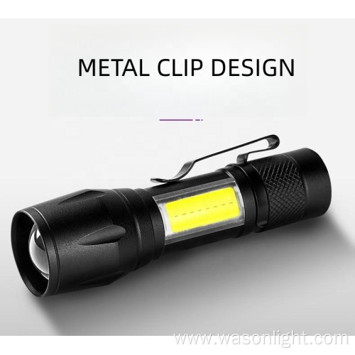 New hot sale 2 in 1 portable mini give away promotion gift cheap aluminum EDC zoom pocket clip flashlight rechargeable torch led